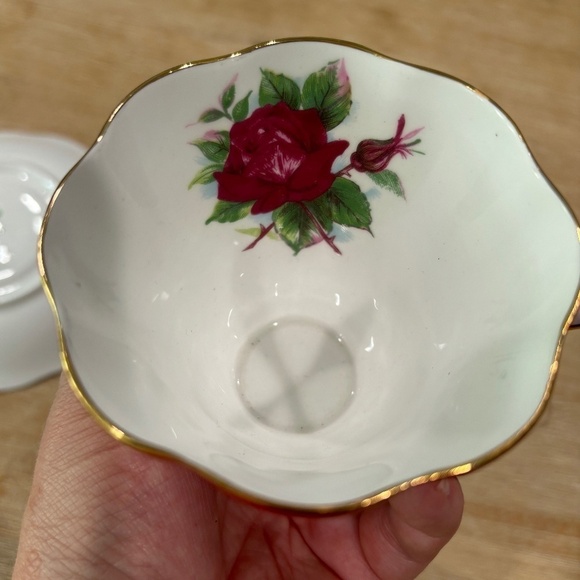Vintage 50s Royal Standard Red Cabbage Rose Teacup Saucer Plate Set , Bone China - Picture 9 of 10